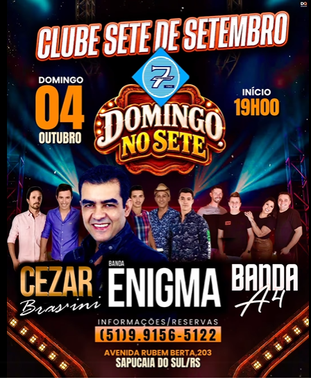 Domingo no Sete c/ Banda Enigma, Banda A4 e Cezar Brassini